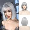 imageNAYOO Gray Bob Wig With Bangs 12 Inch Short Silver Bob Wig for Women Natural Looking Short Gray Wig With Bangs Super Soft Cosplay Wig Synthetic Wig for Daily Party HalloweenSilver Gray
