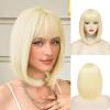 imageNAYOO Short Blonde Wig with Bangs 12 Inch Platinum Blonde Bob Wig With Bangs for Women Colorful Cosplay Wig Straight Short Bob Wig Natural Looking Synthetic Wig for Daily Party Halloween