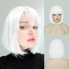 imageNAYOO White Bob Wig with Bangs 12 Inch Super Soft Cosplay Wig Straight Bob for Daily Party Halloween