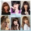 imageNAYOO Bangs Hair Clip  Moca Brown Fake Bangs 100 Real Human Hair Extensions Wispy Bangs for Women Fringe with Temples Hairpieces Curved Bangs for Daily WearDark Brown