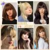 imageNAYOO Bangs Hair Clip  Moca Brown Fake Bangs 100 Real Human Hair Extensions Wispy Bangs for Women Fringe with Temples Hairpieces Curved Bangs for Daily Wearlight blonde
