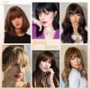 imageNAYOO Bangs Hair Clip  Moca Brown Fake Bangs 100 Real Human Hair Extensions Wispy Bangs for Women Fringe with Temples Hairpieces Curved Bangs for Daily WearLight Brown