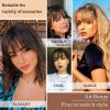 imageNAYOO Bangs Hair Clip  Moca Brown Fake Bangs 100 Real Human Hair Extensions Wispy Bangs for Women Fringe with Temples Hairpieces Curved Bangs for Daily WearBlonde