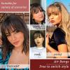 imageNAYOO Bangs Hair Clip  Moca Brown Fake Bangs 100 Real Human Hair Extensions Wispy Bangs for Women Fringe with Temples Hairpieces Curved Bangs for Daily WearRed