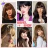 imageNAYOO Bangs Hair Clip  Moca Brown Fake Bangs 100 Real Human Hair Extensions Wispy Bangs for Women Fringe with Temples Hairpieces Curved Bangs for Daily WearRed