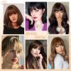 imageNAYOO Bangs Hair Clip  Moca Brown Fake Bangs 100 Real Human Hair Extensions Wispy Bangs for Women Fringe with Temples Hairpieces Curved Bangs for Daily WearBlonde