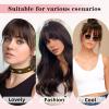 imageNAYOO Bangs Hair Clip  Moca Brown Fake Bangs 100 Real Human Hair Extensions Wispy Bangs for Women Fringe with Temples Hairpieces Curved Bangs for Daily WearRed