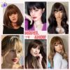 imageNAYOO Bangs Hair Clip  Moca Brown Fake Bangs 100 Real Human Hair Extensions Wispy Bangs for Women Fringe with Temples Hairpieces Curved Bangs for Daily WearBrown