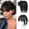 imageNAYOO Bangs Hair Clip  Moca Brown Fake Bangs 100 Real Human Hair Extensions Wispy Bangs for Women Fringe with Temples Hairpieces Curved Bangs for Daily WearNatural Black
