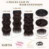 imageNAYOO Darkest Brown Clip in Long Wavy Hair Extensions for Women 4PCS Curly Synthetic Thick Hairpieces with Fiber Double Weft Hair Full Head20 inch Darkest Brown