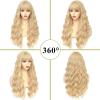 imageNAYOO Blonde Wigs with Bangs Long Wavy Wigs for Women 24 Inches Synthetic Heat Resistant Wig Natural Looking Realistic Wigs for Daily Party UseHalloween UseBlonde24 Inch