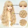 imageNAYOO Blonde Wigs with Bangs Long Wavy Wigs for Women 24 Inches Synthetic Heat Resistant Wig Natural Looking Realistic Wigs for Daily Party UseHalloween UseBlonde24 Inch