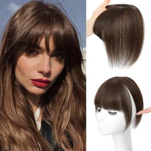imageNAYOO Wispy Bangs Hair Clip  Ash Blonde 100 Real Human Hair Clip in Bangs for Women Fringe with Temples Hairpieces for Daily Wear Ash Blonde Wispy BangsDark Brown