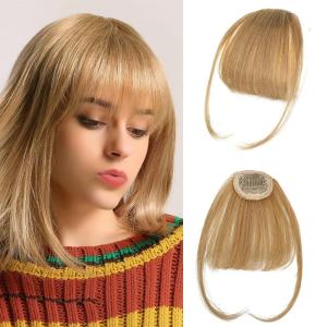 imageNAYOO Wispy Bangs Hair Clip  Ash Blonde 100 Real Human Hair Clip in Bangs for Women Fringe with Temples Hairpieces for Daily Wear Ash Blonde Wispy BangsBlonde