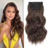 imageNAYOO Chocolate Brown Clip in Long Wavy Hair Extensions for Women 4PCS Curly Synthetic Thick Hairpieces with Fiber Double Weft Hair Full Head20 inch Chocolate Brown