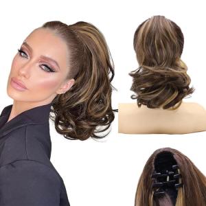 image:imageNAYOO Claw Clip Ponytail Extension Blonde 18 Long Wavy Ponytail Clip in Hair Extensions for Women Curly Natural Layered Pony Tails for Short Thin Hair Synthetic HairpieceBlondeBrown Mixed Dirty Blonde