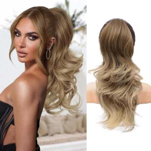 image:imageNAYOO Claw Clip Ponytail Extension Blonde 18 Long Wavy Ponytail Clip in Hair Extensions for Women Curly Natural Layered Pony Tails for Short Thin Hair Synthetic HairpieceBlondeDark Blonde to Light Blonde