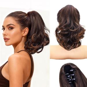 image:imageNAYOO Claw Clip Ponytail Extension Blonde 18 Long Wavy Ponytail Clip in Hair Extensions for Women Curly Natural Layered Pony Tails for Short Thin Hair Synthetic HairpieceBlondeCopper Brown