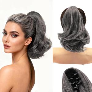 image:imageNAYOO Claw Clip Ponytail Extension Blonde 18 Long Wavy Ponytail Clip in Hair Extensions for Women Curly Natural Layered Pony Tails for Short Thin Hair Synthetic HairpieceBlondeSalt and Pepper