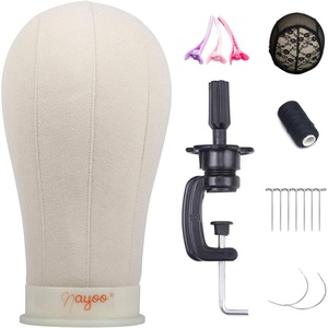 image:imageNAYOO 2124 inch Canvas Block Head Wig Head Stand for Making Wigs Display Styling Mannequin Head Set With Mount Hole 22inch  Light brown22inch  Light brown