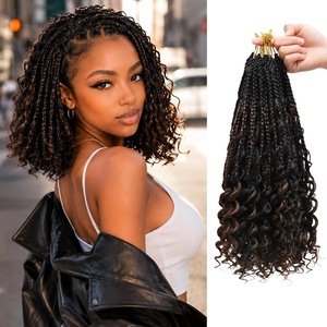 image:imageGoddess Box Braids Crochet Hair12 Inch Boho Crochet Hair for Women 8PK Pre Looped Boho Crochet Braids with Curly Ends1B30271B Auburn Brown Highlights 1BM30