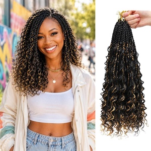image:imageGoddess Box Braids Crochet Hair12 Inch Boho Crochet Hair for Women 8PK Pre Looped Boho Crochet Braids with Curly Ends1B30271B Honey Blonde Highlights 1BM27