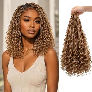image:imageGoddess Box Braids Crochet Hair12 Inch Boho Crochet Hair for Women 8PK Pre Looped Boho Crochet Braids with Curly Ends1B3027Honey Blonde Blend