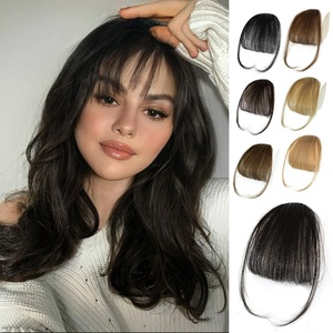 image:imageNAYOO Fake Bangs Hair Clip Light Brown 100 Real Human Hair  Wispy Bangs for Women Fringe with Temples Curved Bangs Daily WearBrown Black