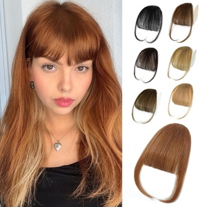 image:imageNAYOO Fake Bangs Hair Clip Light Brown 100 Real Human Hair  Wispy Bangs for Women Fringe with Temples Curved Bangs Daily WearMedium Auburn