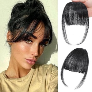 image:imageNAYOO Fake Bangs Hair Clip Light Brown 100 Real Human Hair  Wispy Bangs for Women Fringe with Temples Curved Bangs Daily WearNatural Black