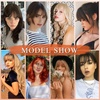 image:imageNAYOO Bangs Hair Clip Ash Blonde Fake Bangs 100 Real Human Hair Extensions Wispy Bangs for Women Fringe with Temples Hairpieces Curved Bangs for Daily WearCopper Red
