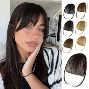 image:imageNAYOO Bangs Hair Clip Ash Blonde Fake Bangs 100 Real Human Hair Extensions Wispy Bangs for Women Fringe with Temples Hairpieces Curved Bangs for Daily WearDark Brown