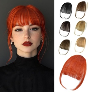 image:imageNAYOO Bangs Hair Clip Ash Blonde Fake Bangs 100 Real Human Hair Extensions Wispy Bangs for Women Fringe with Temples Hairpieces Curved Bangs for Daily WearCopper Red