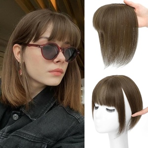 image:imageNAYOO Bangs Hair Clip Ash Blonde Fake Bangs 100 Real Human Hair Extensions Wispy Bangs for Women Fringe with Temples Hairpieces Curved Bangs for Daily WearBrown