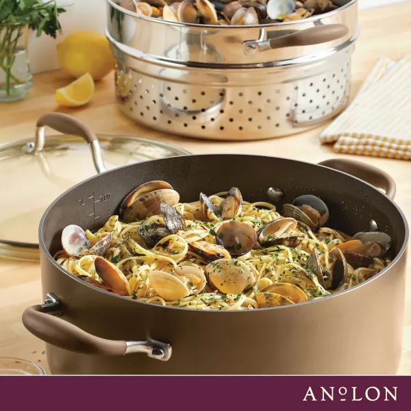 Anolon Advanced Hard-Anodized Dutch Oven Multipurpose Steamer Set, 8.5-Quart, Graphite