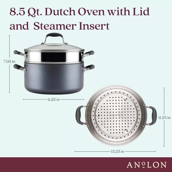 Anolon Advanced Hard-Anodized Dutch Oven Multipurpose Steamer Set, 8.5-Quart, Graphite