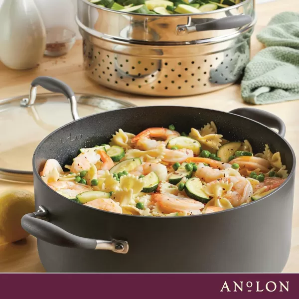 Anolon Advanced Hard-Anodized Dutch Oven Multipurpose Steamer Set, 8.5-Quart, Graphite