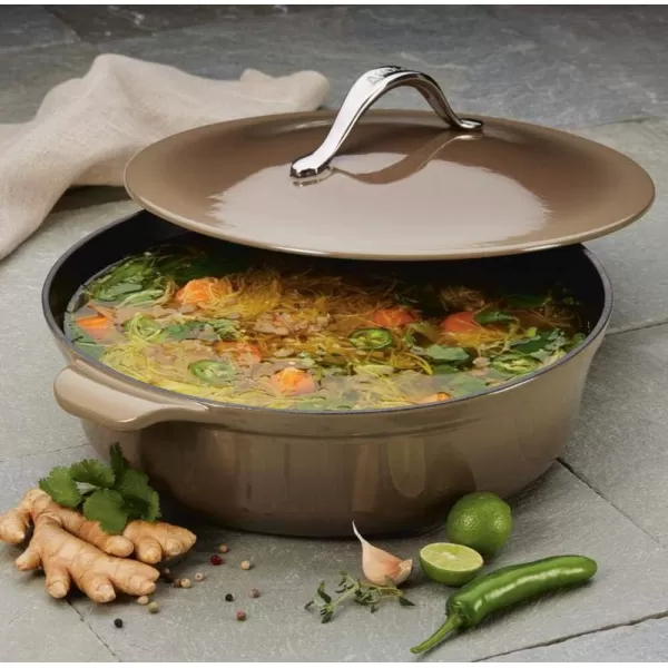 Anolon Vesta Cast Iron Braiser / Short Cast Iron Dutch Oven - 5 Quart, Brown