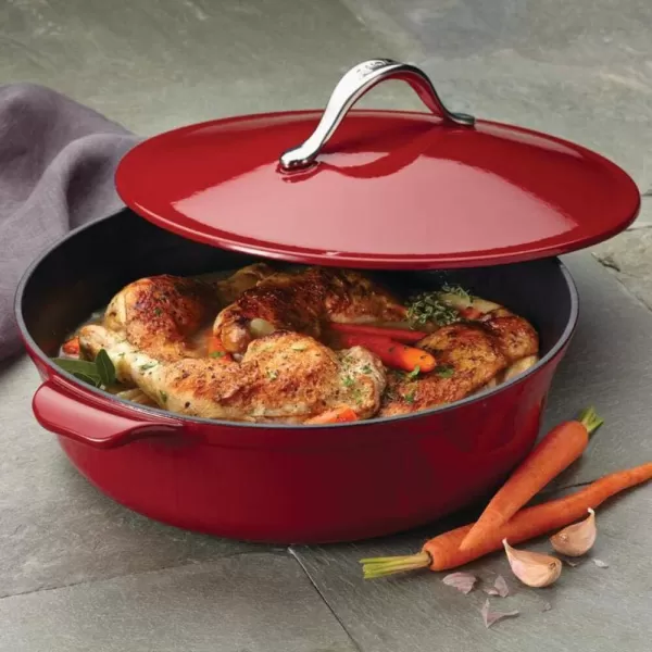 Anolon Vesta Cast Iron Braiser / Short Cast Iron Dutch Oven - 5 Quart, Brown