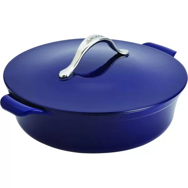 Anolon Vesta Cast Iron Braiser / Short Cast Iron Dutch Oven - 5 Quart, Brown