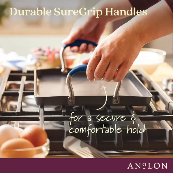 Anolon Advanced Hard Anodized Nonstick Pan/Flat Grill, Griddle w/Rack , Indigo