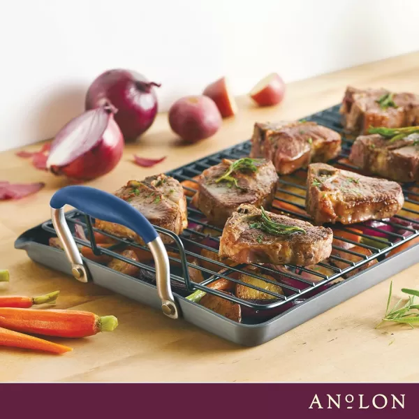 Anolon Advanced Hard Anodized Nonstick Pan/Flat Grill, Griddle w/Rack , Indigo