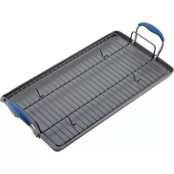 Anolon Advanced Hard Anodized Nonstick Pan/Flat Grill, Griddle w/Rack , Indigo