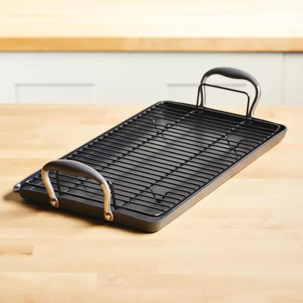 Anolon Advanced Hard Anodized Nonstick Pan/Flat Grill, Griddle w/Rack , Indigo