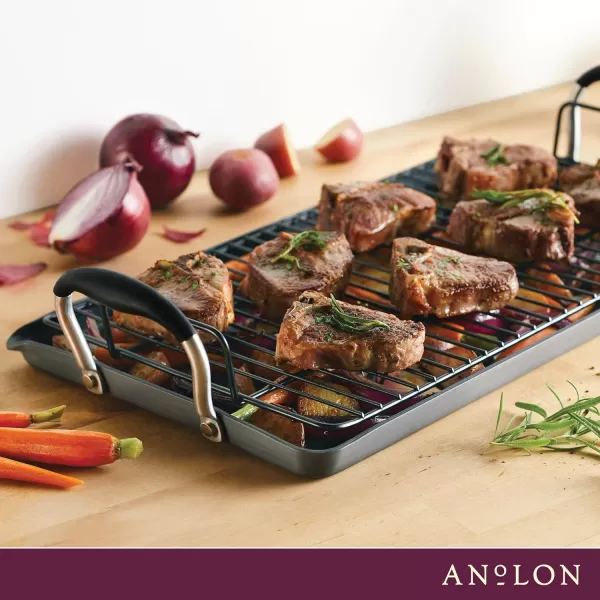 Anolon Advanced Hard Anodized Nonstick Pan/Flat Grill, Griddle w/Rack , Indigo