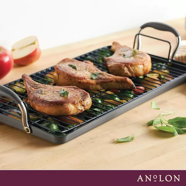 Anolon Advanced Hard Anodized Nonstick Pan/Flat Grill, Griddle w/Rack , Indigo
