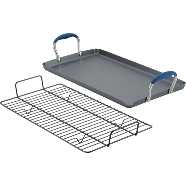 Anolon Advanced Hard Anodized Nonstick Pan/Flat Grill, Griddle w/Rack , Indigo