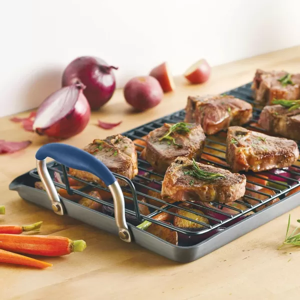Anolon Advanced Hard Anodized Nonstick Pan/Flat Grill, Griddle w/Rack , Indigo