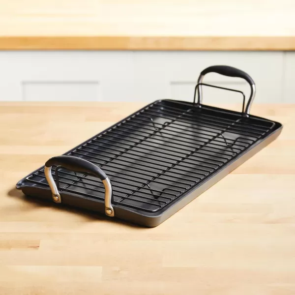 Anolon Advanced Hard Anodized Nonstick Pan/Flat Grill, Griddle w/Rack , Indigo