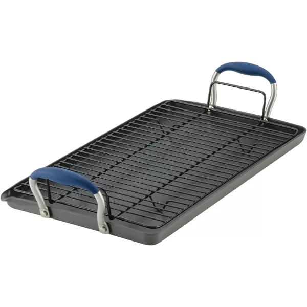 Anolon Advanced Hard Anodized Nonstick Pan/Flat Grill, Griddle w/Rack , Indigo